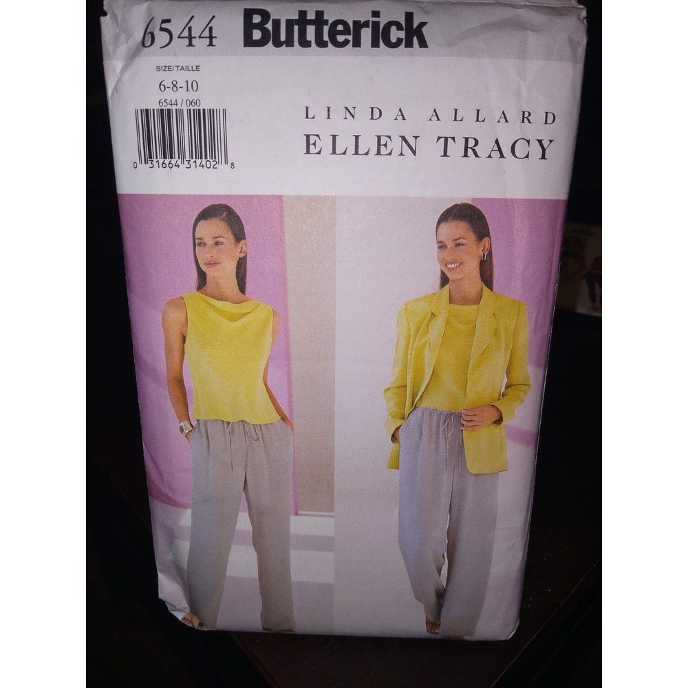 Butterick‎ 6544 Ellen Tracy Lined Jacket Pullover Top & Pants Misses 6-10 Uncut